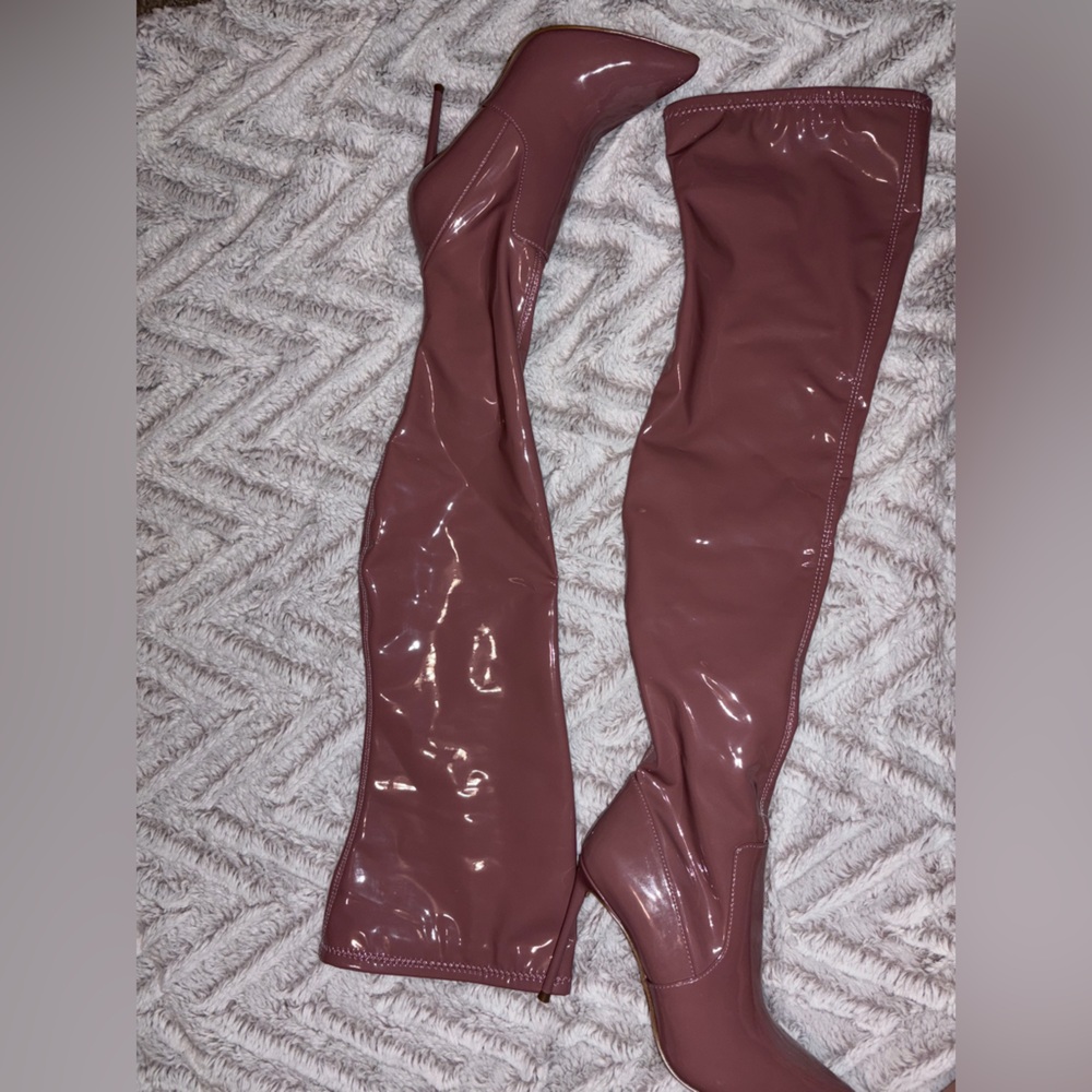 Steve Madden Viktory Mauve Patent Over-the-Knee Heeled Boots